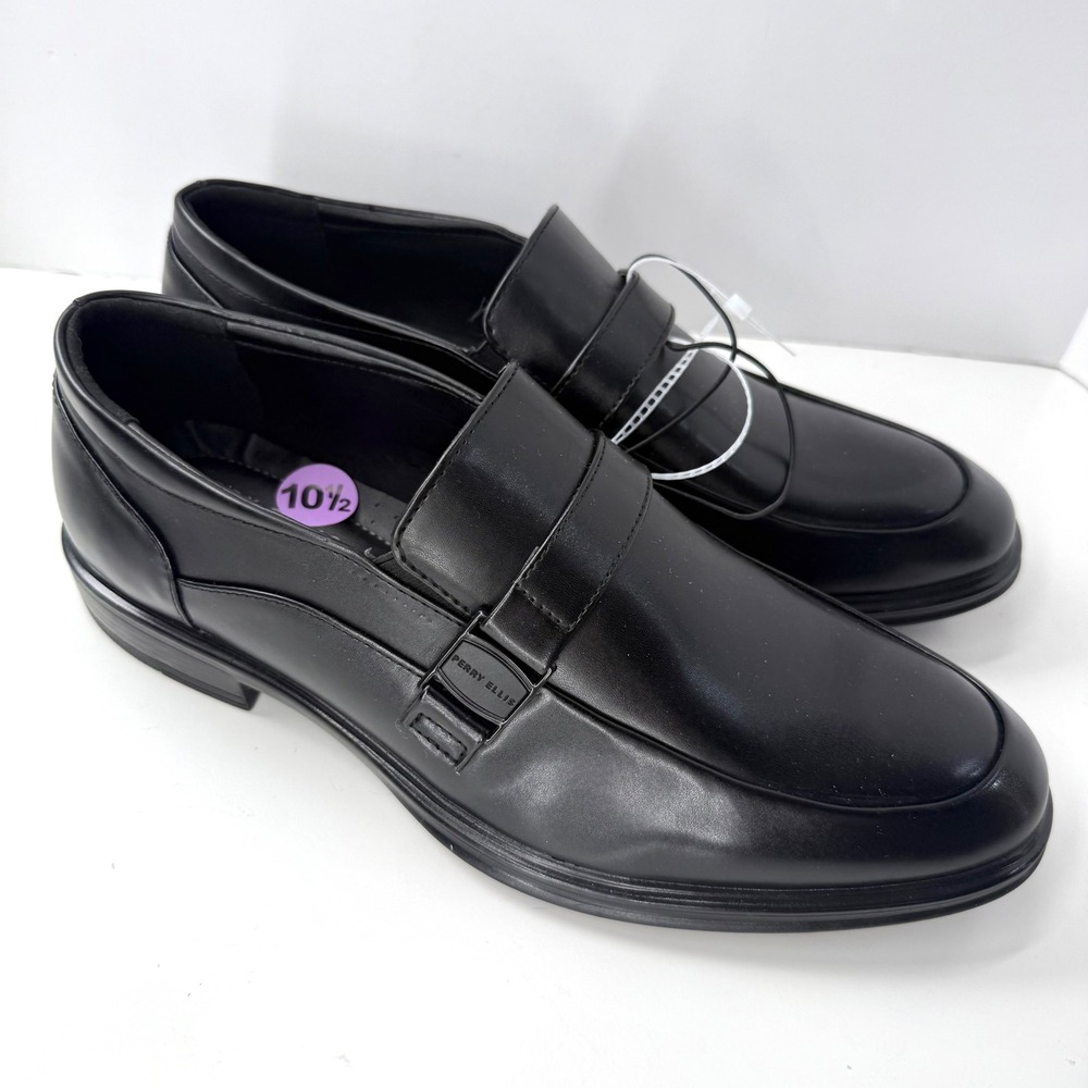 Perry Ellis Portfolio Mens 10.5 Wide Black Leather Loafer Dress Shoes Ultrafoam